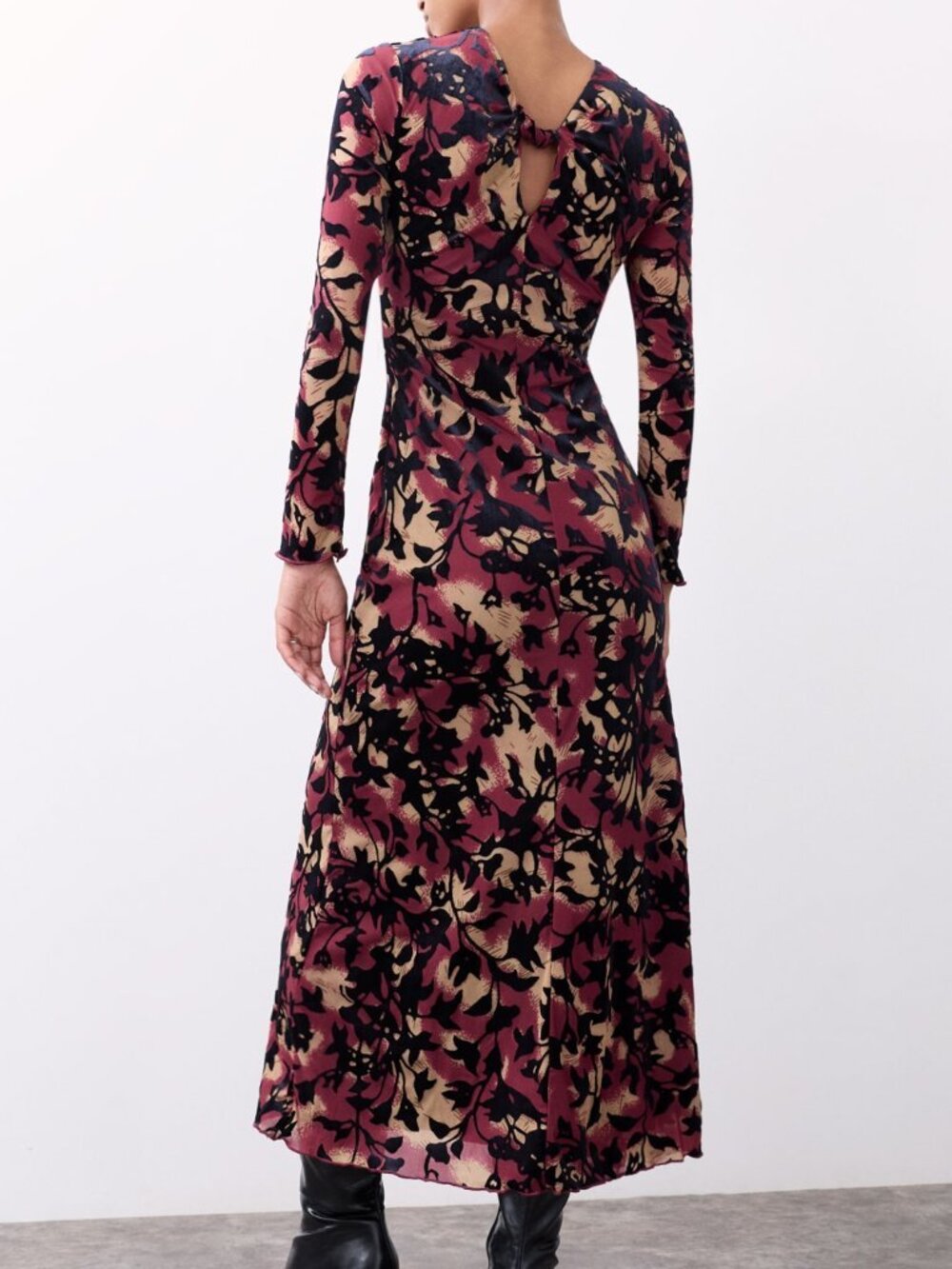 Burgundy Elegant Women's Cut Out Knot Keyhole High Waisted Long Maxi Dress - Picture 2 of 7